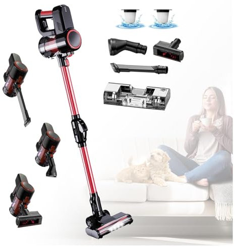 MeLtor Lavapavimenti Senza Filo Asciutto e Umido,Luci LED,5 in 1 Lavasciuga Pavimenti Senza Filo per Pavimento Tappeti Animali e Gli Interni Delle Auto