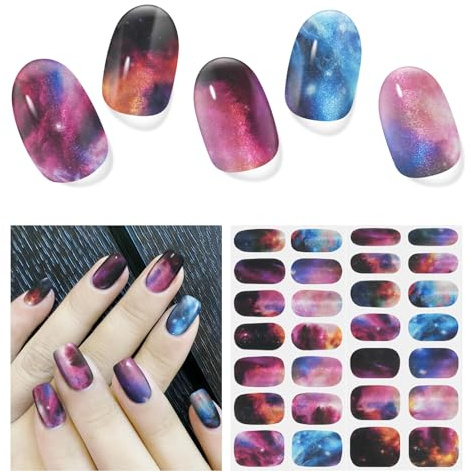 Nagelfolie UV Härtend - 28 Stück Nagelfolie UV Gel Nagelfolien Selbstklebend Herbst Winter Nail Sticker Gel Nagelfolien für UV Lampe Fingernägel Folie Art Sticker (Schillernde Galaxie）