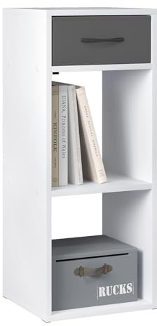 WOLTU Libreria da Terra, Unità di Stoccaggio a Cubo a 3 Livelli con Cassetto, Unità di Scaffale in Piedi Scaffale a Cubo Aperto, per Studio, Camera da Letto e Soggiorno, Bianco, SK055ws