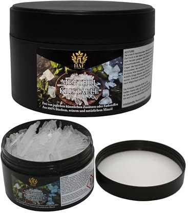 HAF® Cristales de mentol de 100 g en lata, cristales de sauna de aceite de menta 100% puro, accesorios para sauna, infusión de sauna, libera las vías respiratorias y proporciona un aroma intenso en la