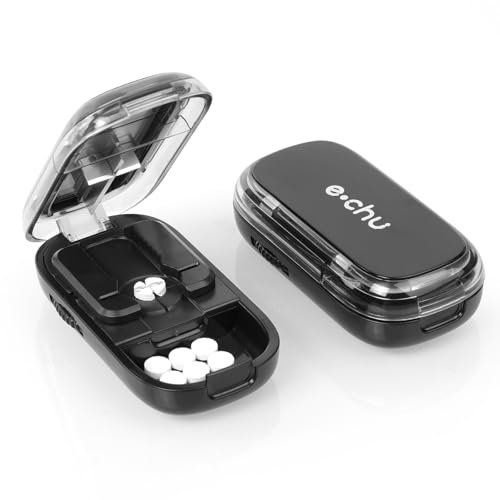 AOGOE Tablettenteiler, Pillenteiler für Kleine und Große Tabletten Für Tabletten-Vitamin-Medizin in ein Halbes Viertel Schneiden, Tablettenschneider mit Aufbewahrungsfach für Reise & täglichen,Schwarz