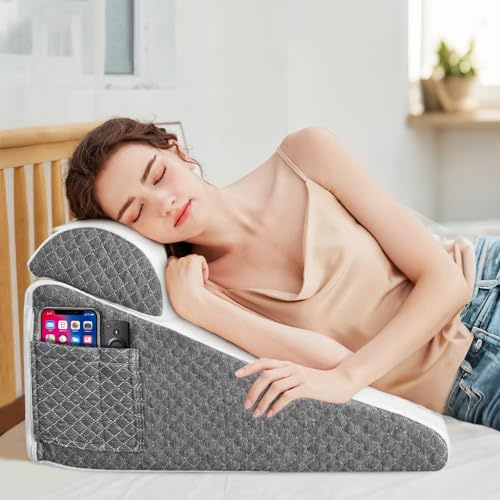 Gxpjycfob Bed Wedge Pillow with Memory Foam Top,Triangle Pillows for After Surgery,Acid Reflux, Reading in Bed, Back or Knee Support,Back Support Sitting Up Incline Cushion Machine Wash