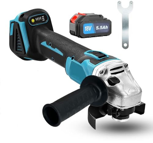 Akku-Winkelschleifer, Kompatibel mit Makita Bürstenlon,18V ohne Kabel Kabelloses Trennschleifer Scheibe 125mm Schleifen mit 1x5500mAh Akku,zum Entfernen von Farbe und Mörtel，Polier, zum Schleifen