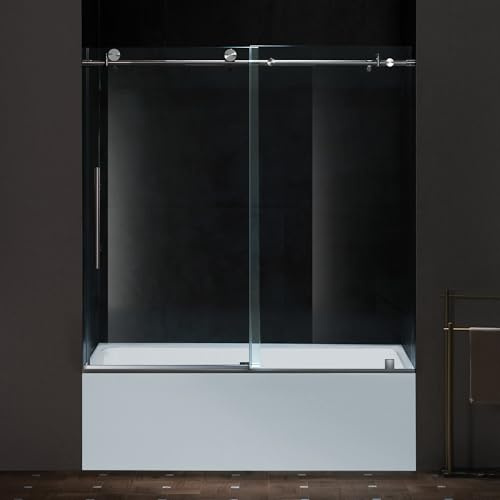 Woodbridge Frameless Single Sliding Shower Doors in Brushed Nickel Finish, 57.5-60 Width x 62 Height with 3/8(10mm) Clear Tempered Glass, Soft Close System and Explosion-Proof Film, BSDC6062-B