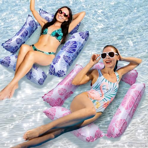 Flotteur Gonflable Piscine 4 en 1, 2 Pièces Flottantes Hamac, 4 en 1 Matelas Piscine Gonflable Bouée, Hamac Gonflable 4 in 1, Hamac à Eau 4 en 1, Hamac Flottant Piscine 4 en 1, pour Partie(Rose+Bleu)