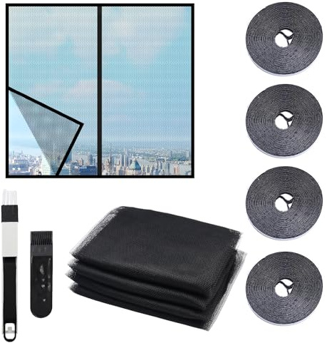 OMJMYY 4 pièces Moustiquaire Fenetre 130cmX150cm Rouleau Moustiquaire Moustiquaire pour Fenêtre Filet Moustiquaire avec Bande Ruban Adhésif Double Face Pour Fenêtres et Portes Anti-Insectes