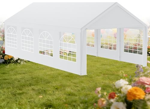 XMTECH Partyzelt Pavillon 4x8m Weiß mit Fenster, wasserdicht & Sonnenschutz, einfache Montage & Demontage, abnehmbare Seitenteile, stabil bei Wind, Schnee und Regen, ideal für große Feiern & Messe