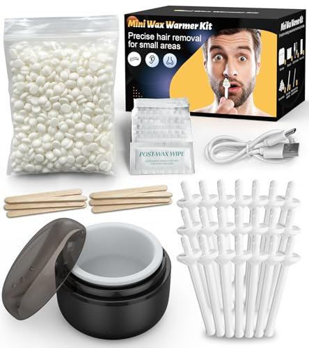 Epilation Nez Kit Cire Epilation Homme: Mini Chauffe Cire USB + 100g Perles de Cires, 20 Applicateurs+10 Spatules+10 Pochoirs Moustache, Température Stable, Pour Poils de Nez, Visage & Oreille