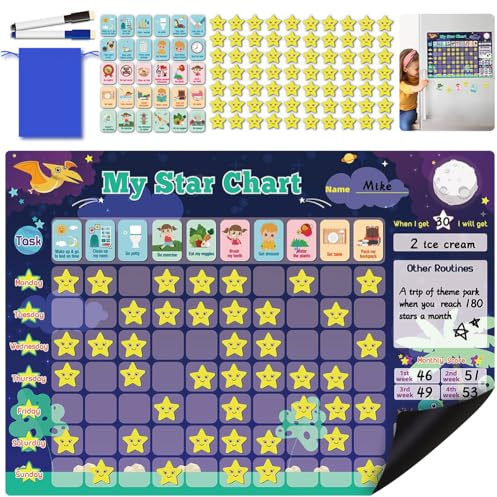 DASIAUTOEM Belohnungstafel für Kinder - [30 AUFGABEN + 70 Magnete] - Belohnungssystem für Verantwortung - Montessori Magnettafel, Wochenplaner Kinder, ADHS Hilfsmittel