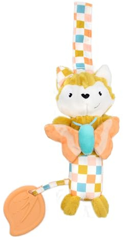 Les Deglingos Plüsch-Spielzeug, Cyranos der Fuchs, Lernspielzeug für Babys, kariert, 19 cm, Senfgelb