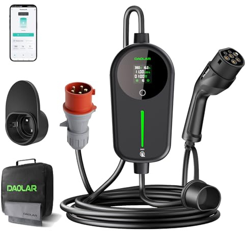 DAOLAR Wallbox 11KW con aplicación y limitador de carga KWH, cable de carga de 3 fases 6-16 A tipo 2, conector CEE
