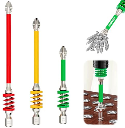 Dayinkes Juego de 3 puntas de destornillador Phillips antideslizantes con resorte con punta magnética, brocas hexagonales resistentes a los impactos para destornilladores eléctricos y herramientas de