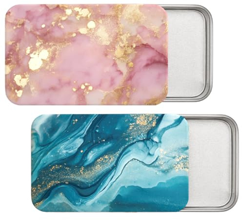 CREATCABIN 2 Pack Small Metal Box Colored Tin Boxes Tinplate Portable Sliding Lid Rectangular Mini Packaging Storage Organizer Container Gift for Jewelry Bead Swab Candy Craft Card Marble 3x2in