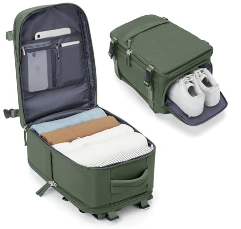 BJLFS Sac à dos 40x30x20 Ryanair Bagage à Main avion AirFrance 40x30x15 Bagage Cabine Ryanair 40x20x25 Sac pour Ordinateur Portable 14 Pouces Homme Vert
