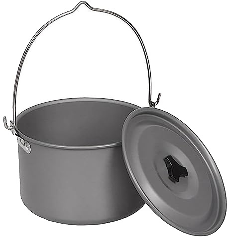 NONDK Macetas Colgantes de PíCnic para Acampar al Aire Libre Olla de Cocina de AleacióN de Aluminio 4.5L Olla Compacta para Acampar para Hacer Senderismo Picnic con Mochila