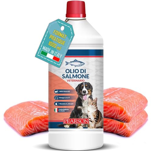 Pearson Purissimo Olio di Salmone per Animali – Cani, Gatti, Cavalli – Ricco di Omega 3 e Vitamine – Favorisce Pelo Lucido e Salute Generale – Flacone da 1000 ml