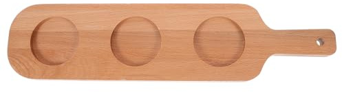 GOOHOCHY Bandeja Portavasos De Madera 42x10 Cm con 3 Orificios Resistente con Asa Ergonómica para Bares y Hoteles Servicio De Bebidas y Degustación