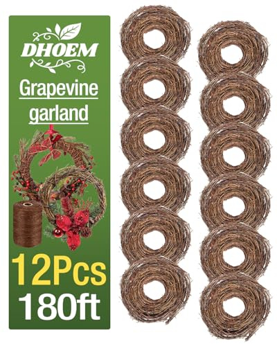 12 Pcs Grapevine Garland, Natural Grape Vine Wreath, for Crafts DIY Twig Garland Rattan Hanging Vine Wreath,Decorative Vines for Wedding Holiday Wreaths, Mantel, Door, Wall Decor
