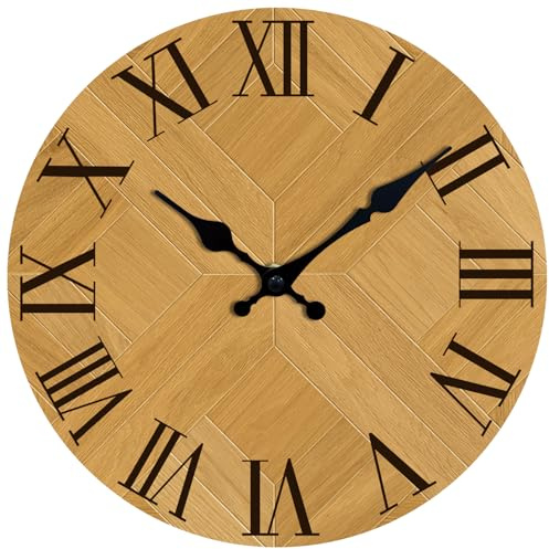 Mabpedo Roman Numerals Wall Clock Battery Operated Silent Non-Ticking Round Classic Vintage Retro Wall Clock Decorative for Living Room Kitchen Home Office 8 Inch (Brown,Black)