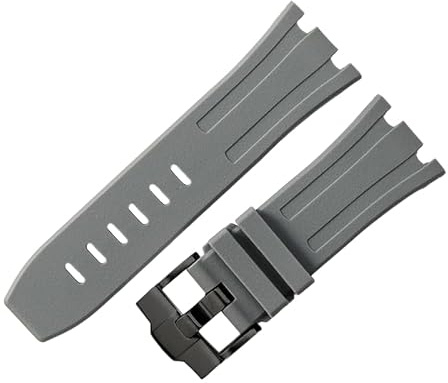ROUHO 28mm Premium Silicone Bracelet Montre Flexible Silicone Remplacement Sangle Montre pour Audemars Piguet Royal Oak 15703 15710-Gris + Noir