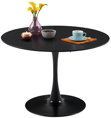 GOKHOMX Esstisch Rund 110 cm, Moderner Runder Esstisch Schwarz, Küchentisch für 4-6 Personen, Esszimmertisch Holz mit Metallgestell, Tisch Rund für Küche Esszimmer Wohnzimmer, Schwarz