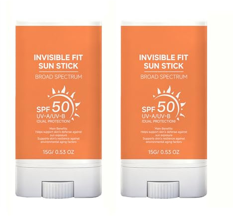 Invisible Fit Sun Stick SPF 50 – Lightweight Non-Greasy Sunscreen Stick for Face, Oil-Control Formula with Birch Sap, Broad Spectrum UV Protection, Portable & Mess-Free, 15g (2 PC)