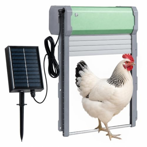 GYMAX Automatische Hühnerklappe Solar, elektrische Hühnertür mit Lichtsensor, Timer, Fernbedienung & Einklemmschutz, Hühnerstalltür, Türöffner für Hühner, Enten, Kaninchen & Tauben