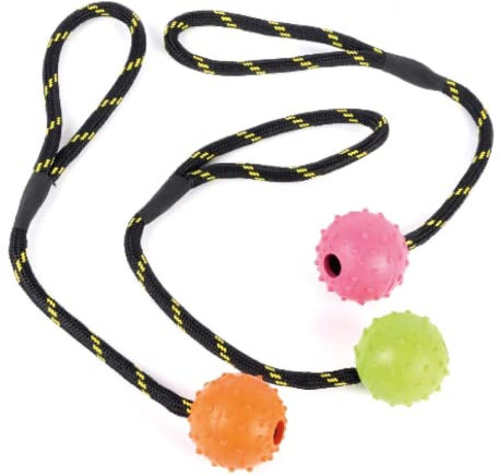 Happy Pet Tough Toys Rubber Rope Ball Dog Toy Strong Fun Interactive Outdoor Chewing Playing Fetch Retrieve Durable Washable for All Breeds 2.5