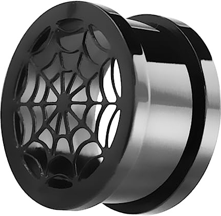 Ohr Piercing Schmuck 316l Stahl Tunnel mit Spinnennetz, schwarz in 6-16 mm