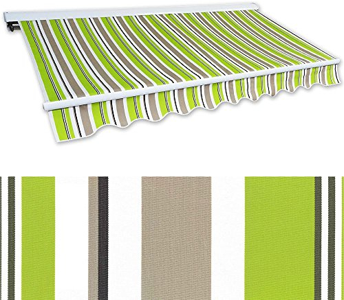 Jawoll Kassettenmarkise 350x250 cm, Markisenstoff grün-braun (Profilfarbe: Anthrazit), Sonnenschutz mit Markisenkrubel, Schattenspender, Sonnensegel, Hülsenmarkise UV- beständig & Wasserabweisend