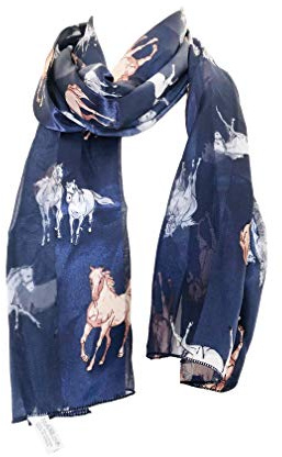 Pamper Yourself Now Marineblau glänzend laufenden Pferd Schal dünn, schönen Schal (Navy blue running horse shiny scarf thin pretty scarf)