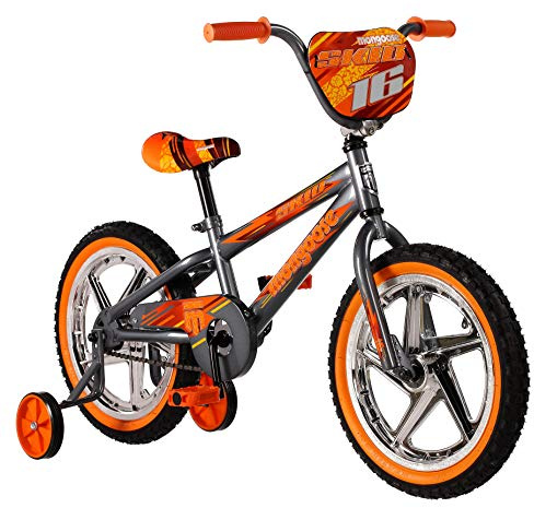Mongoose Skid Bike, 16 Inch Bike for Kids Ages 3-7, BMX Style, Adjustable Seat Grows with Your Child, Mag Wheels, Training Wheels, Rear Coaster Brake, Training Bicycle for Kids