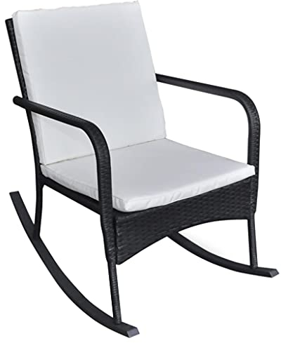 vidaXL Garten Schaukelstuhl Relaxstuhl Gartenmöbel Schwingsessel Gartenstuhl Schwingstuhl Stuhl Sessel Gartensessel Poly Rattan Schwarz
