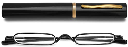 VEVESMUNDO Lesebrille Schmal Mini Klein Metall Lesehilfe Sehhilfe Brille mit Etui für Unterwegs Herren Damen