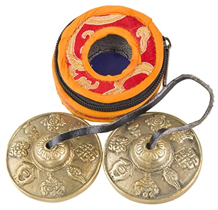 Gandhanra Tibetan Tingsha Glocke mit schönem Fall, für Klangheilung, Yoga, Meditation, Achtsamkeit -Fingerzimbeln,Hand auf Ton eingestellt,Handgemacht in Nepal,Astamangal(acht verheißungsvolle)