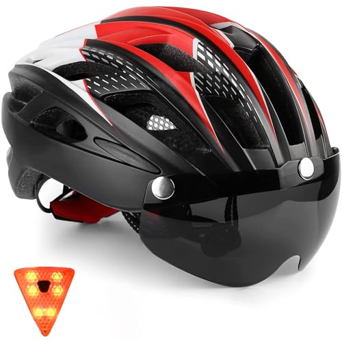KINGLEAD Fahrradhelm Herren Damen mit Visier, Magnetischer Abnehmbarer Schutzbrille, Integrierter LED Beleuchtung - Einstellbar - MTB Helm für Erwachsene mit Sicherheitszertifizierung