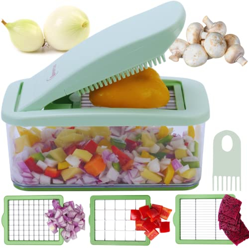 Brieftons QuickPush Food Chopper: Vegetable Chopper Dicer Slicer, Onion Chopper Vegetable Cutter, 3 Extra-Large Blades with 200% More Cutting Area to Chop Dice Slice Vegetables, 2.5-Litre Container