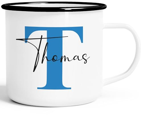 SpecialMe® Emaille-Tasse mit Namen Buchstabe Emaille-Becher Monogramm Initiale personalisierte Geschenke Namensaufdruck Weiss-schwarz Emailletasse