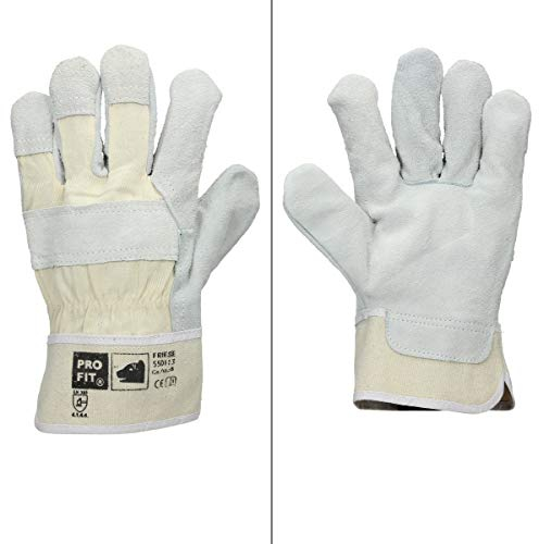 ECD Germany 12 Paar Pro-Fit® Rindspaltleder-Handschuhe Größe 11/XXL - Natur - Canvas-Stulpe - Leder Arbeitshandschuhe Rindspalt Schutzhandschuhe Gartenhandschuhe Handschuhe Handschutz - Menge wählbar