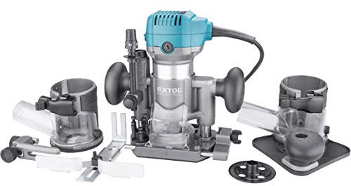 Extol Industrial - Fresatrice verticale multifunzione 710 W, 6/8 mm, regolazione del numero di giri, arresto parallelo, adattatore di aspirazione, piastre di base variabili