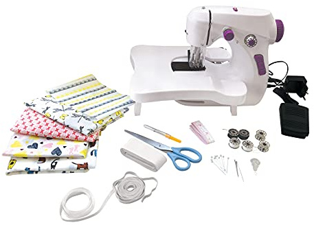 LEXIBOOK, The Sewing Workshop, Sewing machine, 5 fabric coupons & accessories included, White/purple, SW200