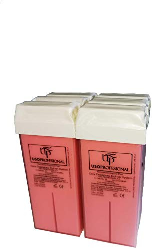 Cris nails - 6 Cartuchos Roll-Ons de Cera Depilatoria Tibia de 100ml/ud color rosa para Depilación con Bandas Depilatorias