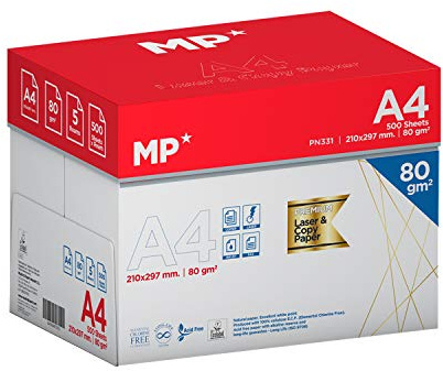 MP - Folios A4 80gr 2500 Hojas Premium, Papel A4 Material Oficina y Papeleria, Material Escolar, 5 Paquete Folios Blancas, Din A4 Imprimir