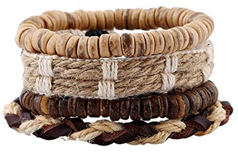 LCSLDW Herren- Und Damenarmbänder，Holz Perlen Charme Handmade Woven Männer Leder Armbänder Frauen Vintage Armreif Männlich Homme Zubehör