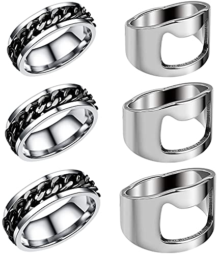 YUENX 6 Stück Flaschenöffner Ring aus Edelstahl mit Rotierendem Kettenmechanismus und Stressabbau-Werkzeug für Parties, Outdoor-Aktivitäten und Alltag