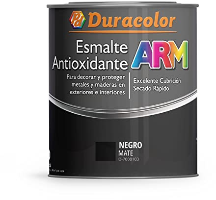 Esmalte Antioxidante ARM - Color Negro Mate - 4 Litros - Superficie Exterior e Interior - Acabado Mate y de Rápido Secado - Excelente Dureza y Resistencia - Duracolor