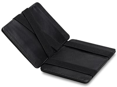 Lederhand® Magic Wallet – Echt Nappaleder Geldbörse handgemacht für Herren und Damen flaches Portemonnaie mit Münzfach und Platz für 8 Karten | Farbe Schwarz