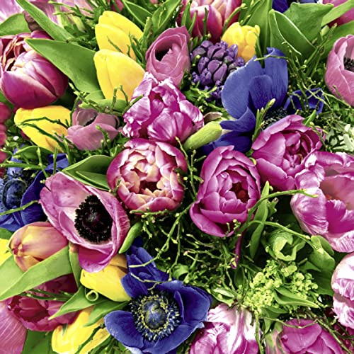 Servietten Frühling 20 Cocktailservietten Blumenstrauß nach Frühlingsart | Blumen Tulpen Ostern Tischdeko 24x24cm