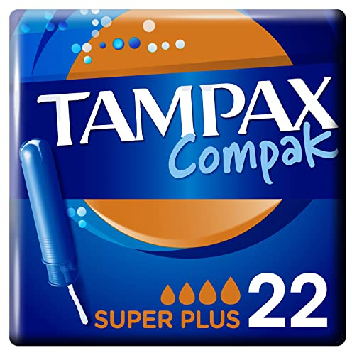 Tampax Compak Tampons mit Applikator Super Plus, 22 einzelne Hüllen, reichlich fließend, ohne Parfüm und Farbstoffe, getestet unter gynäkologischer Kontrolle, Schutz und Komfort während Ihrer Periode