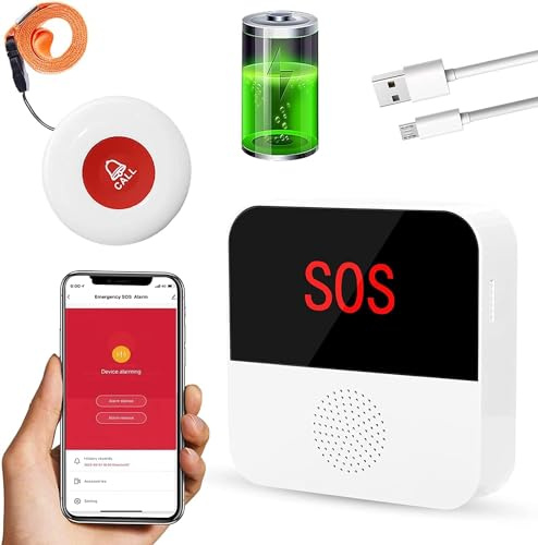 ChunHee WiFi, wiederaufladbar, intelligent, kabellos, Pager, Panik-Taste mit dem Telefon verbunden, persönliche Alarme für ältere Menschen, die mit dem Telefon verbunden sind, 1 x wiederaufladbarer